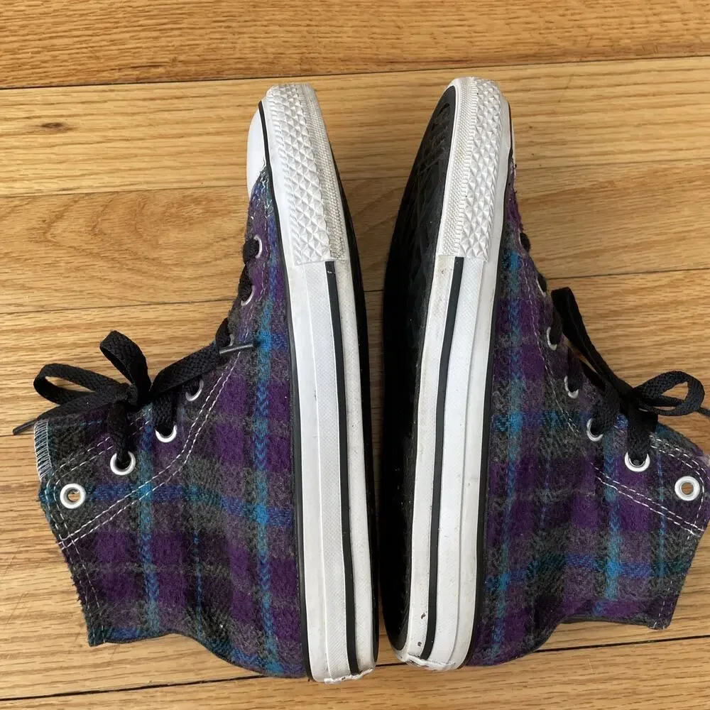 Converse Chuck Taylor All Star Kids High Top Purple Plaid Junior Size 3 - BP